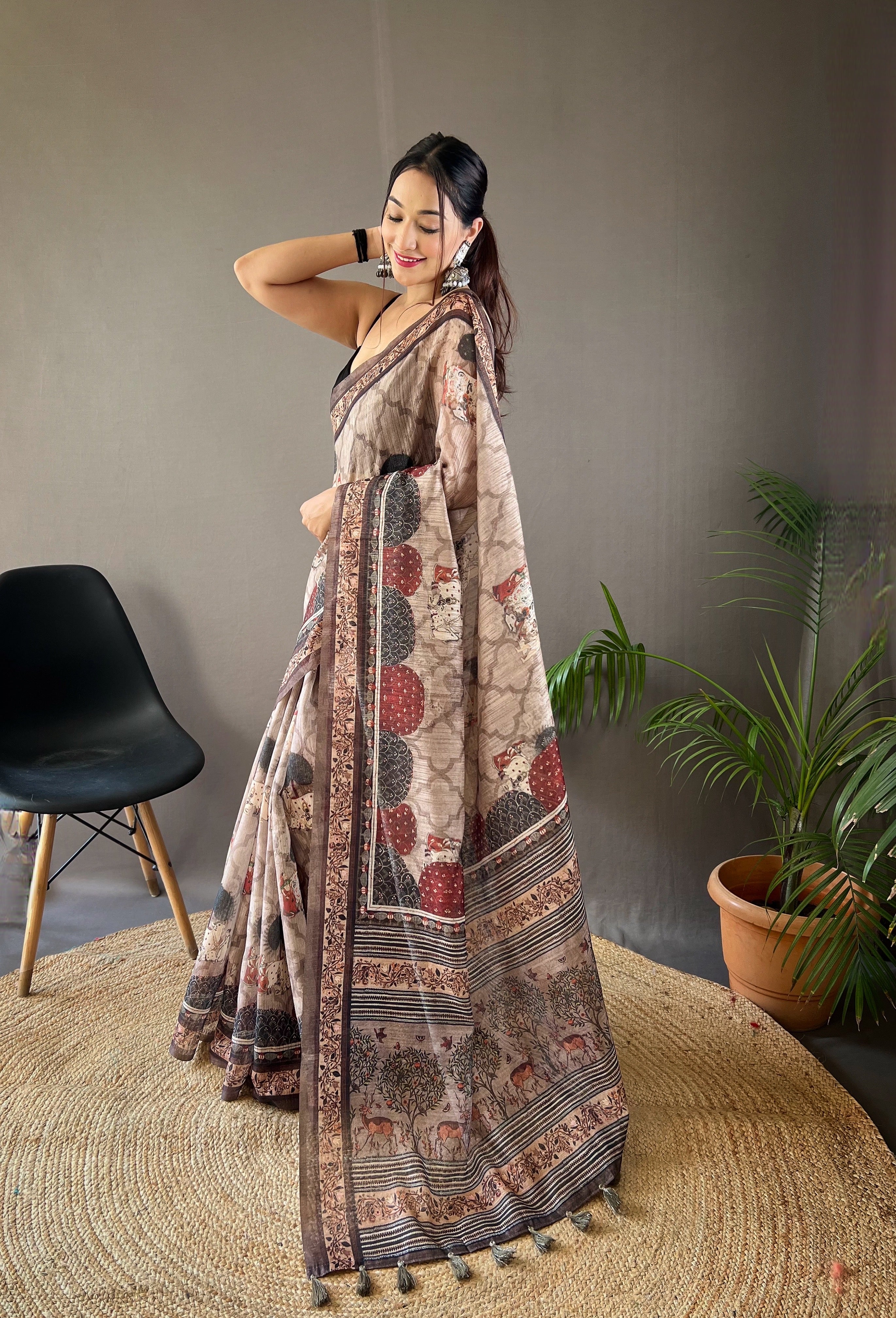 Splendorous Grey Color Tussar Cotton Saree