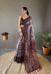 Captivating Grey Color Digital Printed Cotton Saree