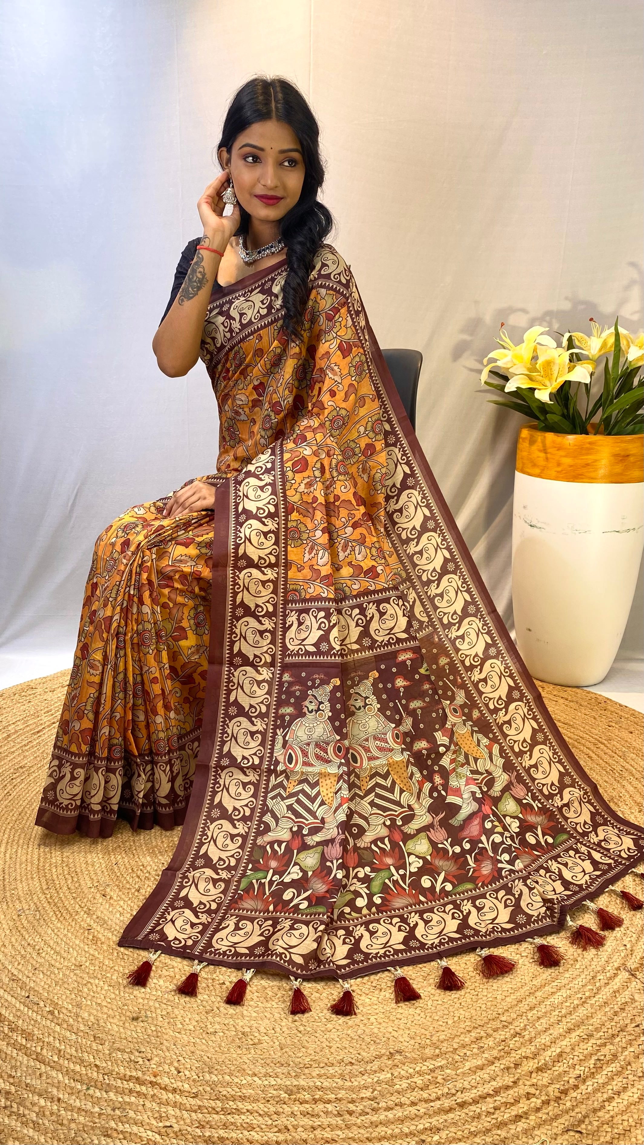 Stunning Golden Color Chanderi Cotton Saree