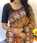 Stunning Golden Color Chanderi Cotton Saree