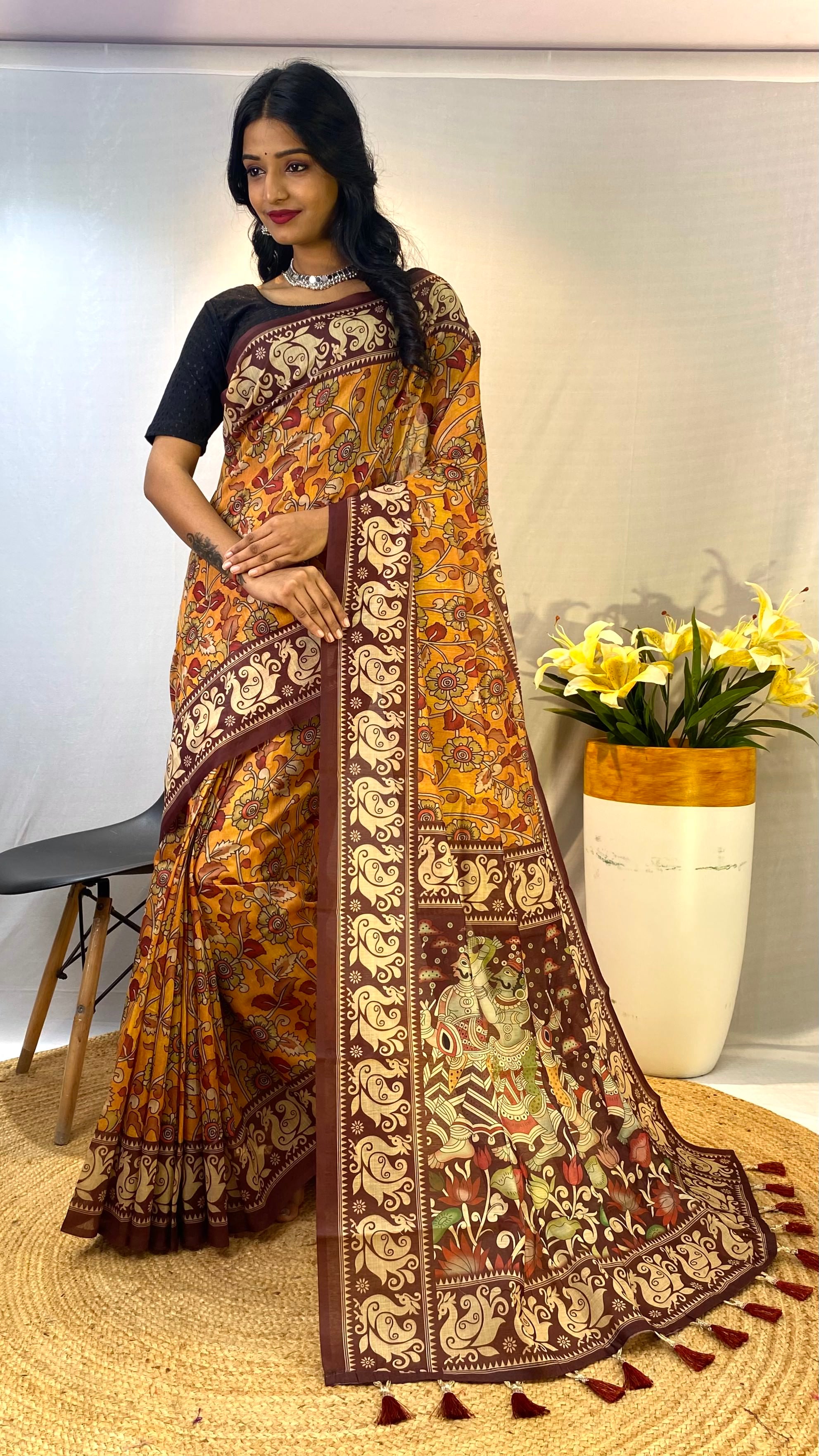 Stunning Golden Color Chanderi Cotton Saree