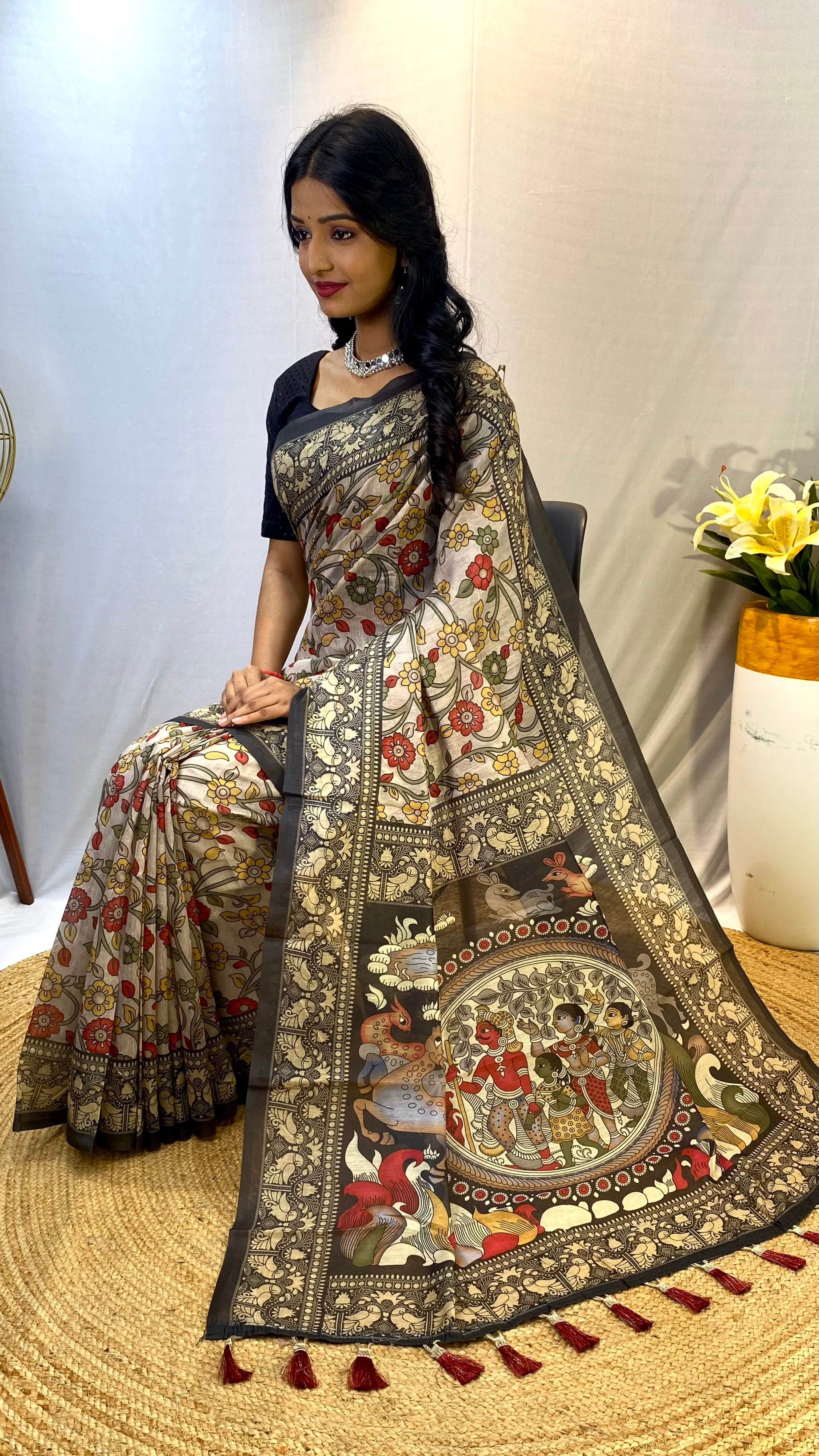 Graceful Grey Color Chanderi Cotton Saree