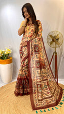 Regal Beige Color Malai Cotton Saree with Kalamkari Patterns