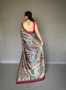 Enchanting Green Color Soft Silk Saree with Digital Printed Kalamkari Designs