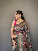 Enchanting Green Color Soft Silk Saree with Digital Printed Kalamkari Designs