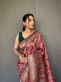 Stunning Peach Color Soft Silk Saree with Digital Printed Kalamkari Designs