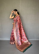 Stunning Peach Color Soft Silk Saree with Digital Printed Kalamkari Designs