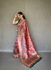 Stunning Peach Color Soft Silk Saree with Digital Printed Kalamkari Designs