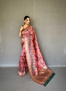 Stunning Peach Color Soft Silk Saree with Digital Printed Kalamkari Designs