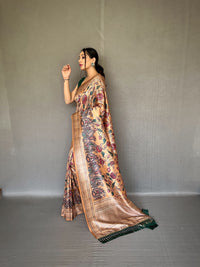 Graceful Beige Color Soft Silk Saree with Digital Printed Kalamkari Designs