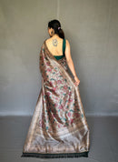 Breathtaking Grey Color Soft Silk Saree with Digital Printed Kalamkari Designs