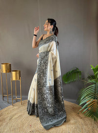 Mesmerizing White & Black Color Tussar Silk Saree