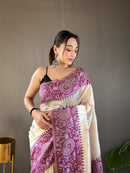 Awe-inspiring White & Wine Color Tussar Silk Saree