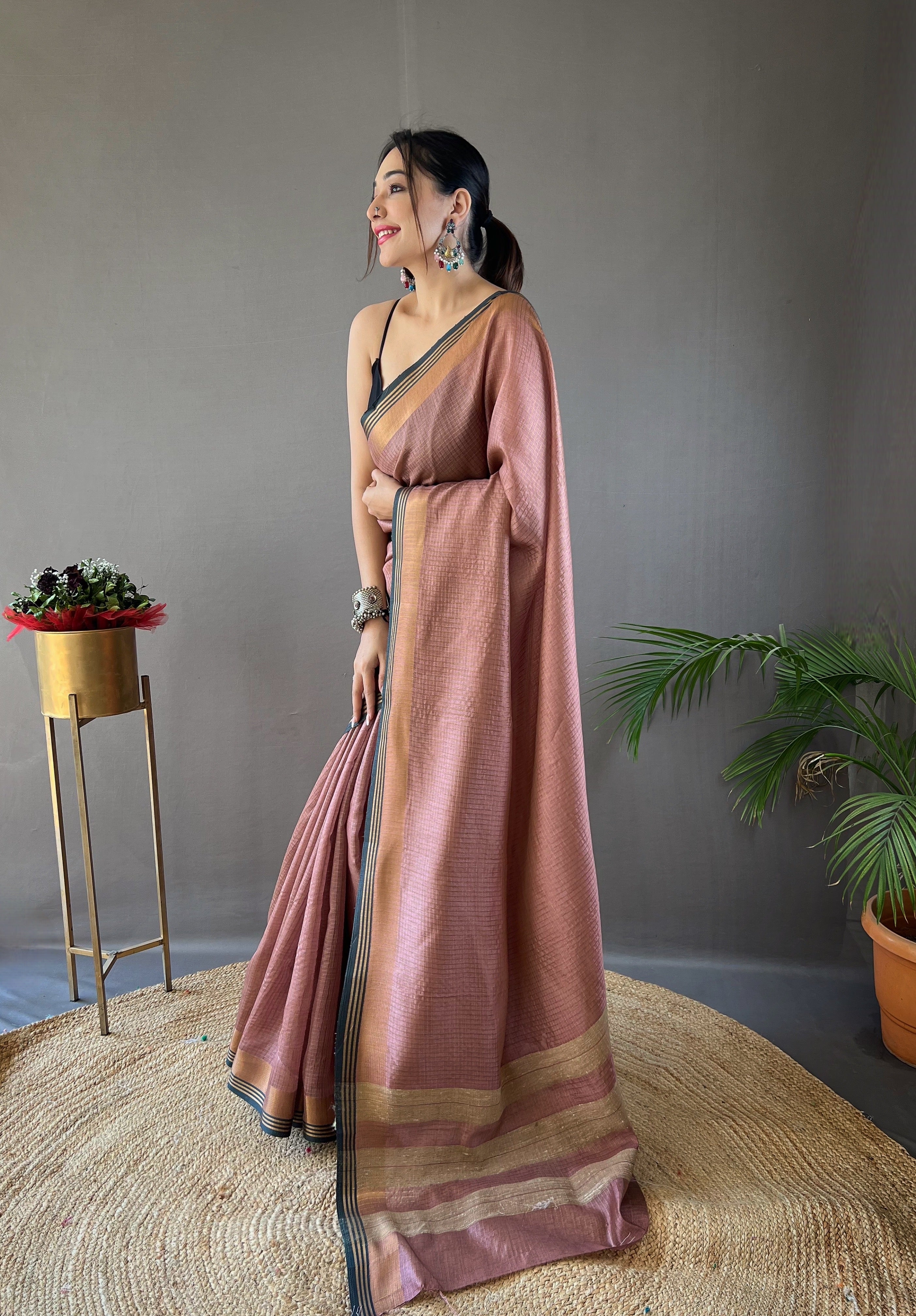 Serene Pink Color Soft Silk Saree