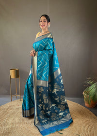 Dazzling Firozi Color Soft Silk Saree with Viscose Zari & Rich Ikkat Weaving on Pallu