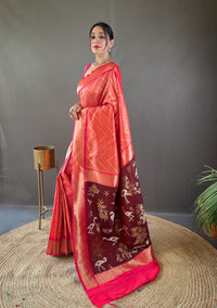 Ethereal Peach Color Soft Silk Saree with Viscose Zari & Rich Ikkat Weaving on Pallu