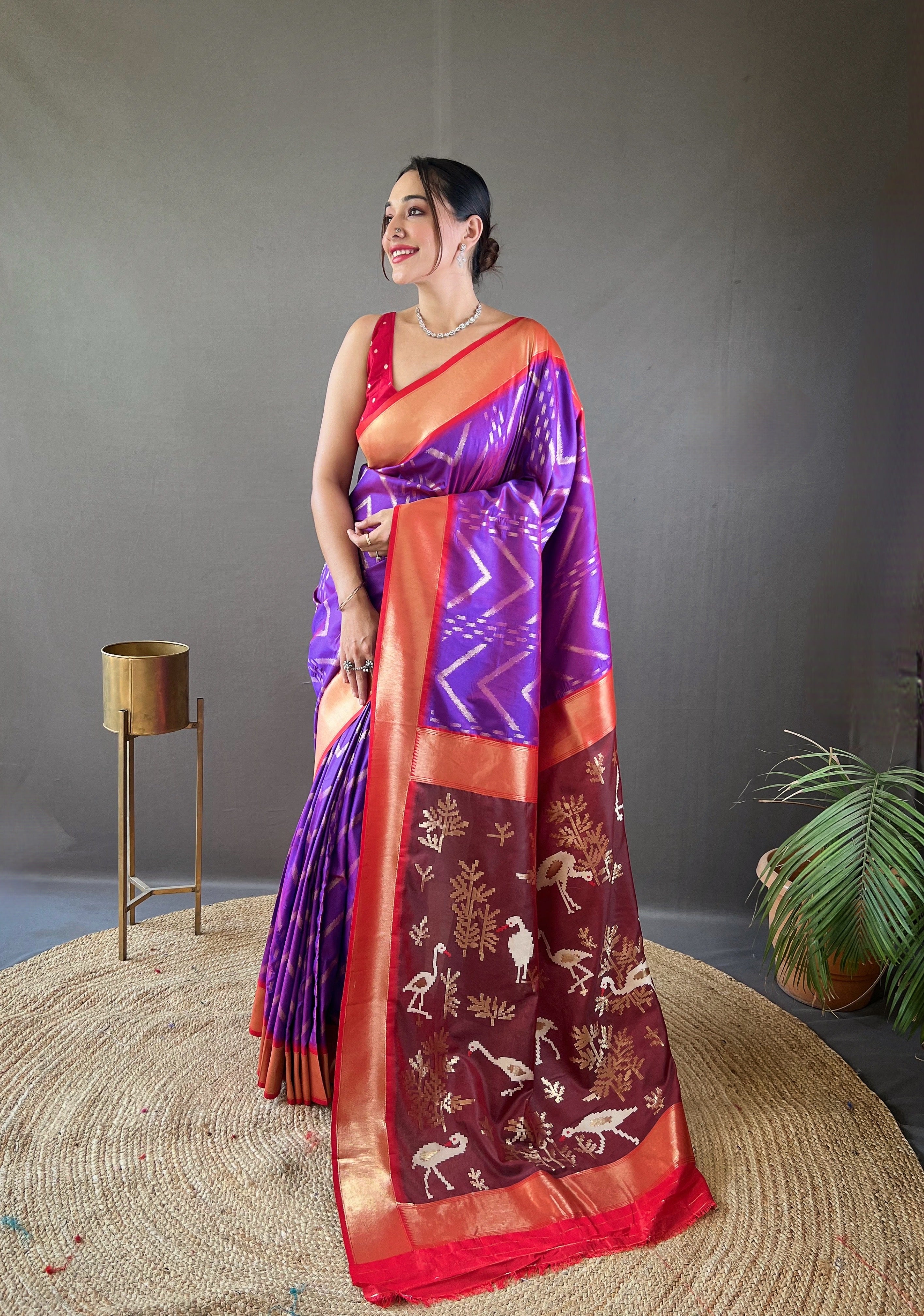 Blissful Violet Color Soft Silk Saree with Viscose Zari & Rich Ikkat Weaving on Pallu