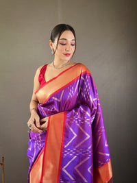 Blissful Violet Color Soft Silk Saree with Viscose Zari & Rich Ikkat Weaving on Pallu