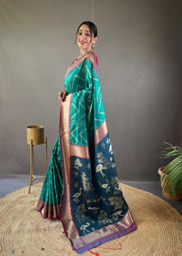 Harmonious Green Color Soft Silk Saree with Viscose Zari & Rich Ikkat Weaving on Pallu