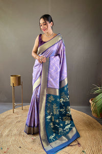 Splendorous Lavender Color Soft Silk Saree with Viscose Zari & Rich Ikkat Weaving on Pallu