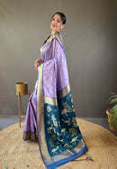 Splendorous Lavender Color Soft Silk Saree with Viscose Zari & Rich Ikkat Weaving on Pallu