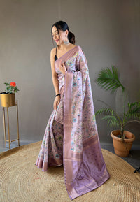 Opalescent Light Pink Color Soft Silk Saree with Digital Printed Designs