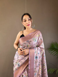 Opalescent Light Pink Color Soft Silk Saree with Digital Printed Designs