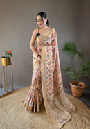 Delicate Beige Color Soft Silk Saree with Digital Printed Designs