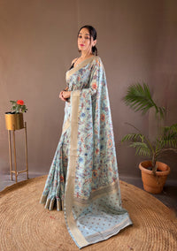 Ornate Light Blue Color Soft Silk Saree with Digital Printed Designs