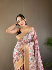 Exotic Cream Color Soft Silk Saree with Digital Printed Designs