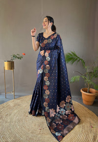 Splendorous Navy Blue Color Soft Silk Saree