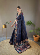 Splendorous Navy Blue Color Soft Silk Saree