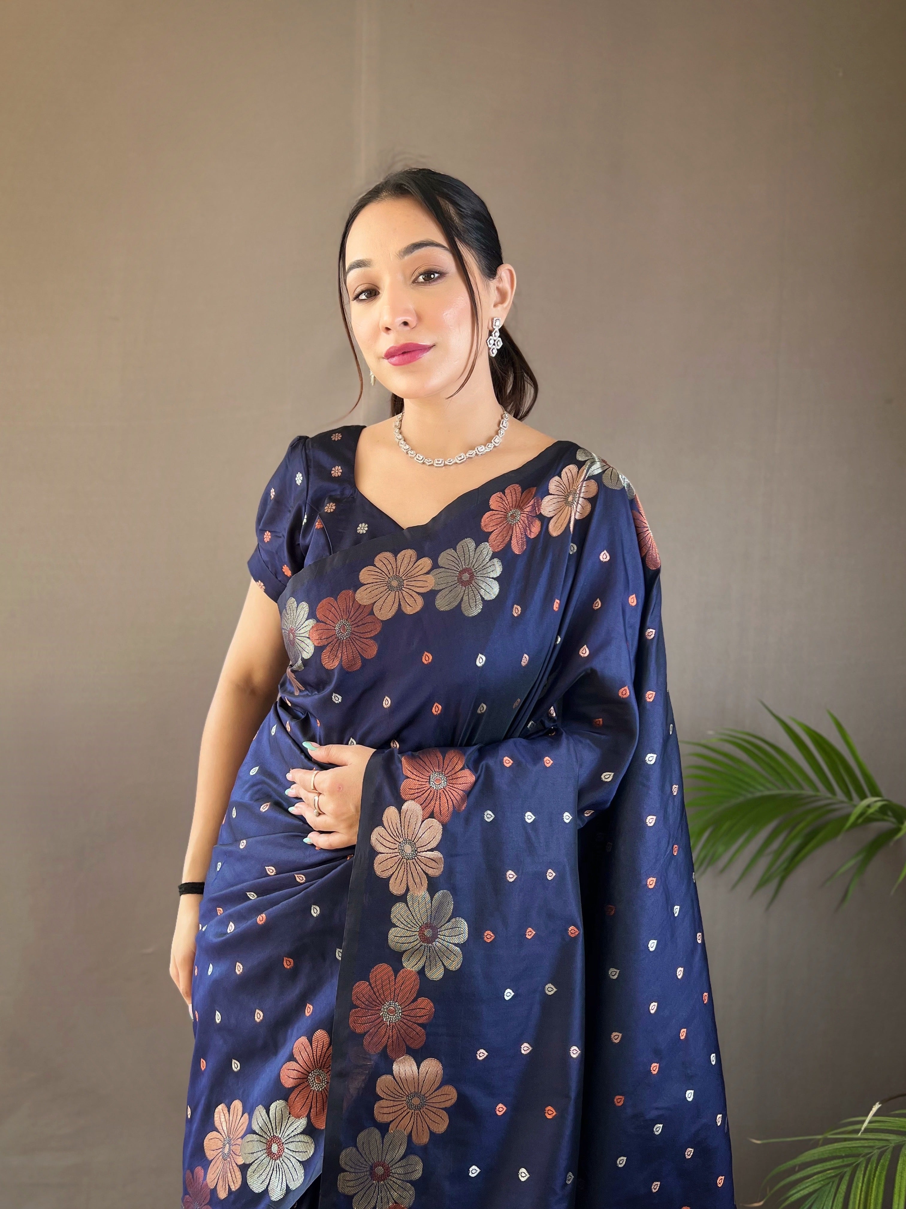 Splendorous Navy Blue Color Soft Silk Saree