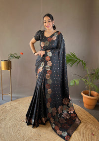 Luminescent Black Color Soft Silk Saree