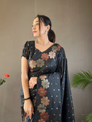 Luminescent Black Color Soft Silk Saree