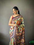 Captivating Pista Green Color Cotton Saree with Kalamkari Digital Printed Designs