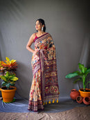 Elegant Beige Color Cotton Saree with Kalamkari Digital Printed Designs