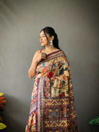 Elegant Beige Color Cotton Saree with Kalamkari Digital Printed Designs