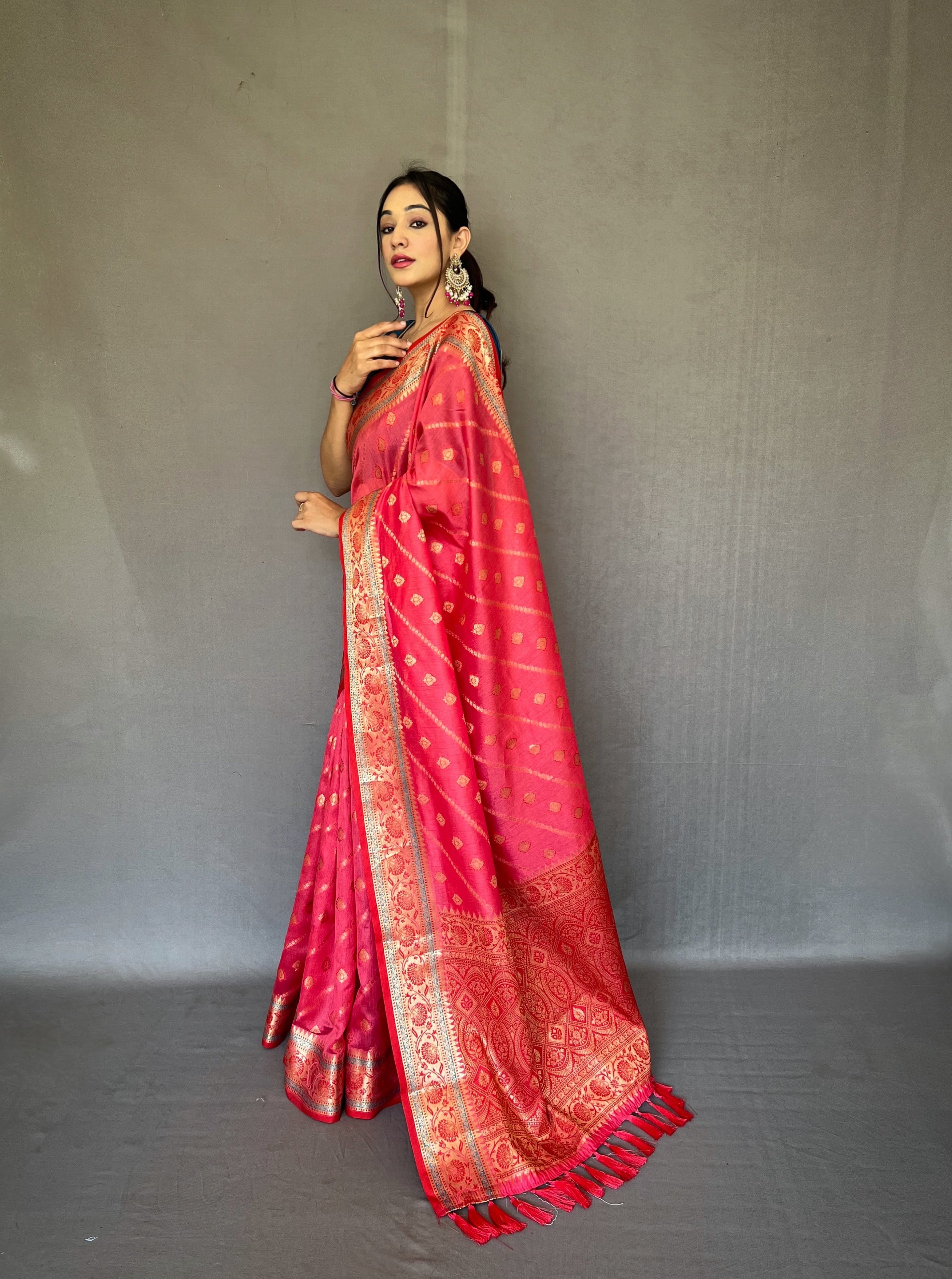 Majestic Peach Color Banarasi Silk Saree