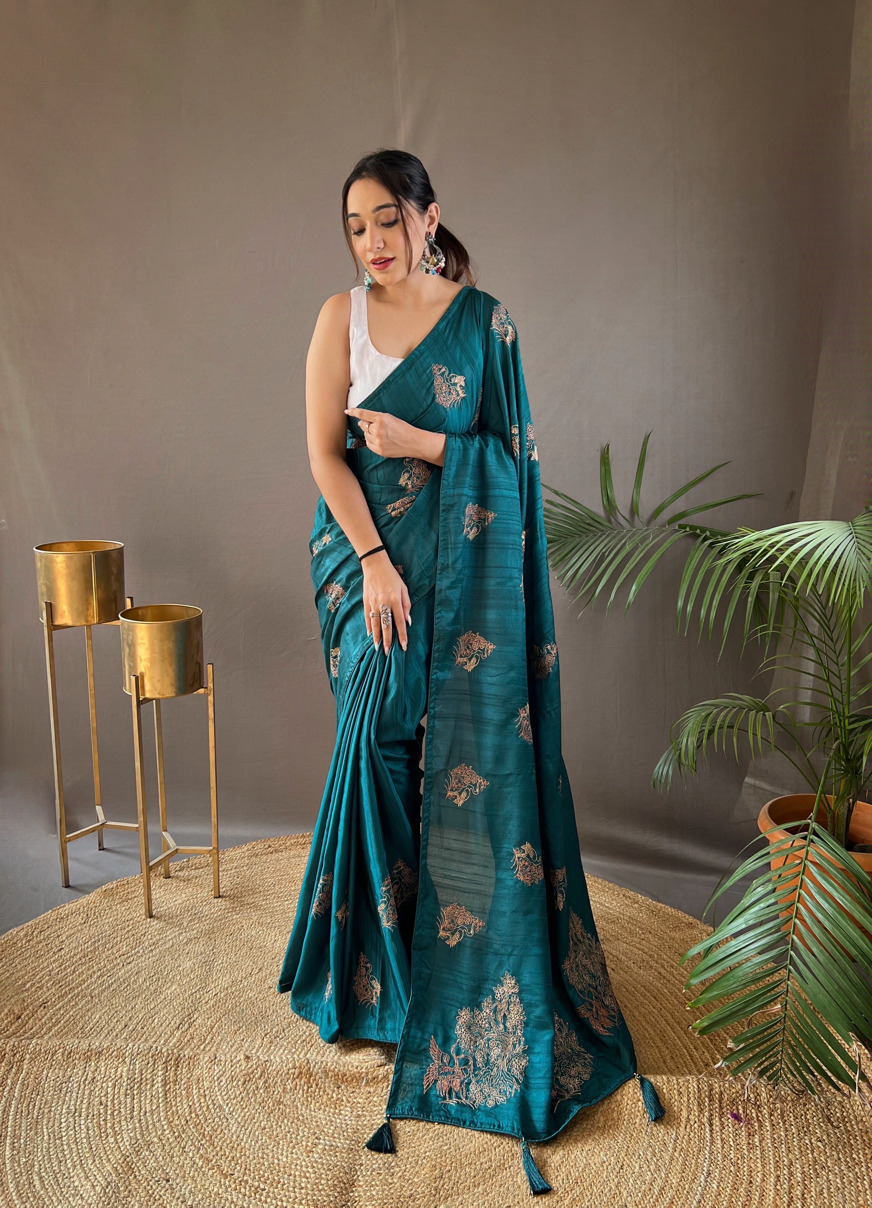 Radiant Rama Green Color Soft Silk Saree