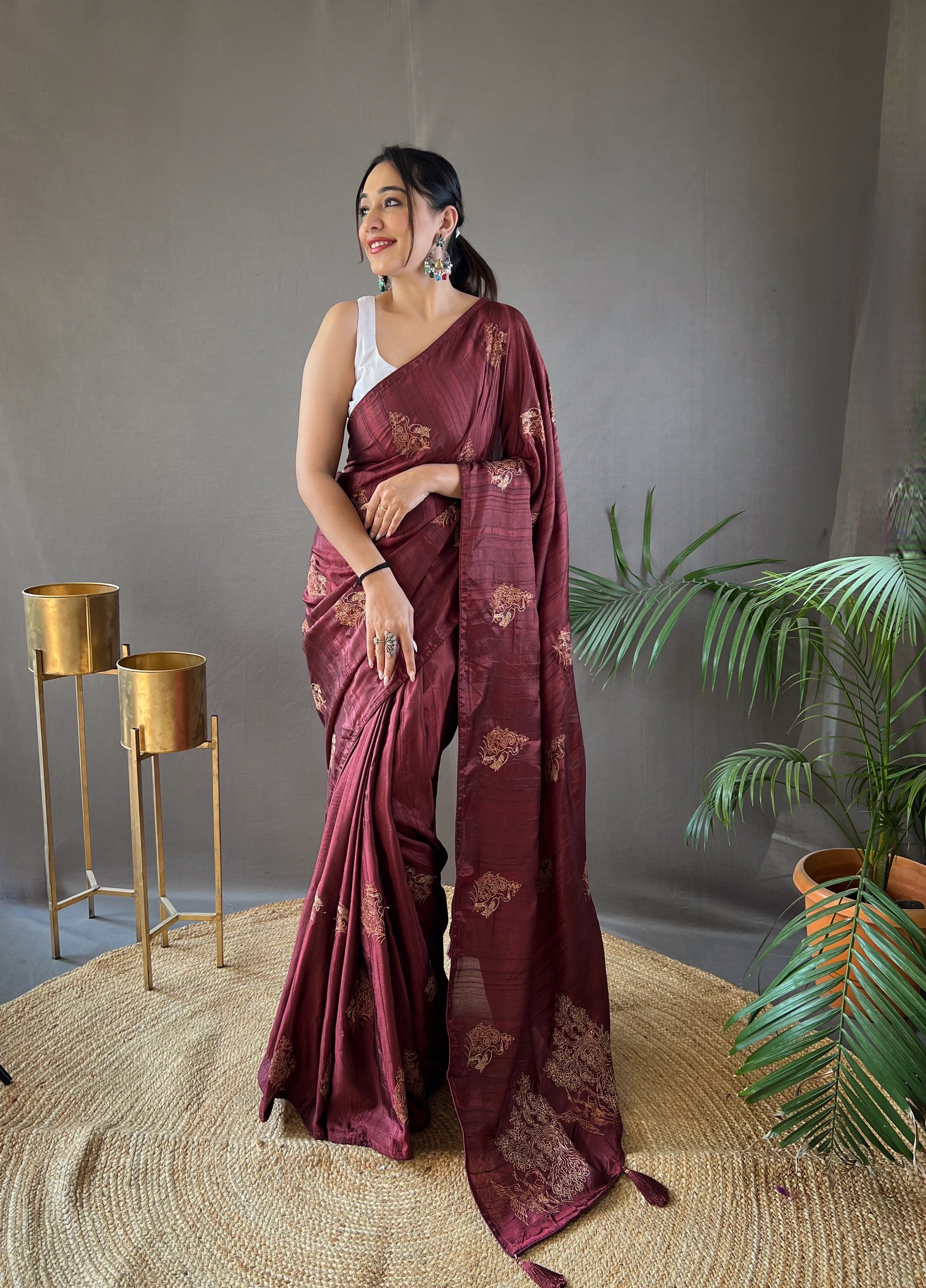 Dazzling Maroon Color Soft Silk Saree