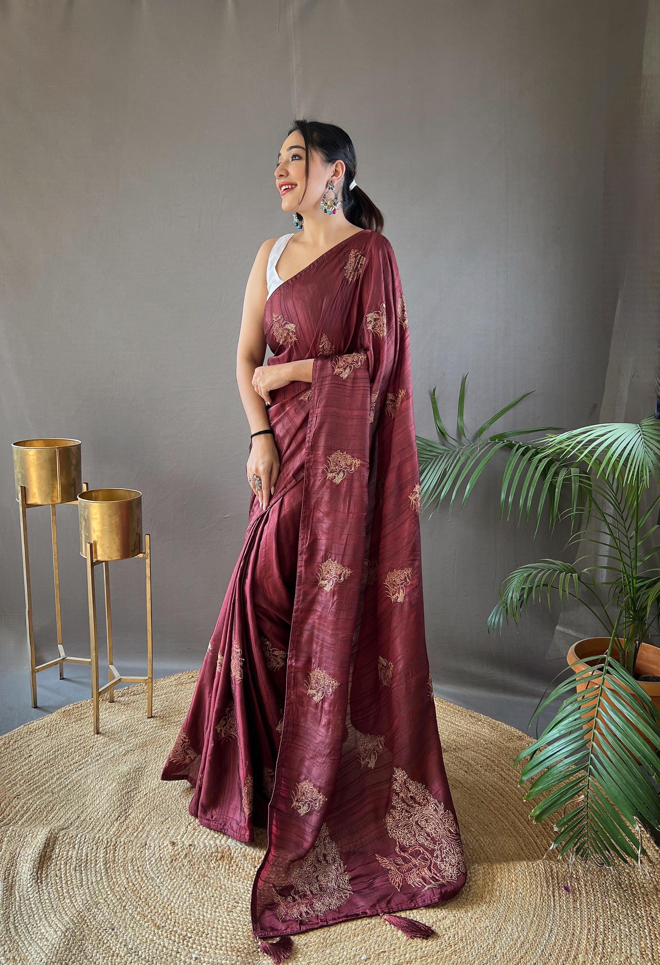 Dazzling Maroon Color Soft Silk Saree