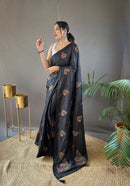 Gorgeous Black Color Soft Silk Saree