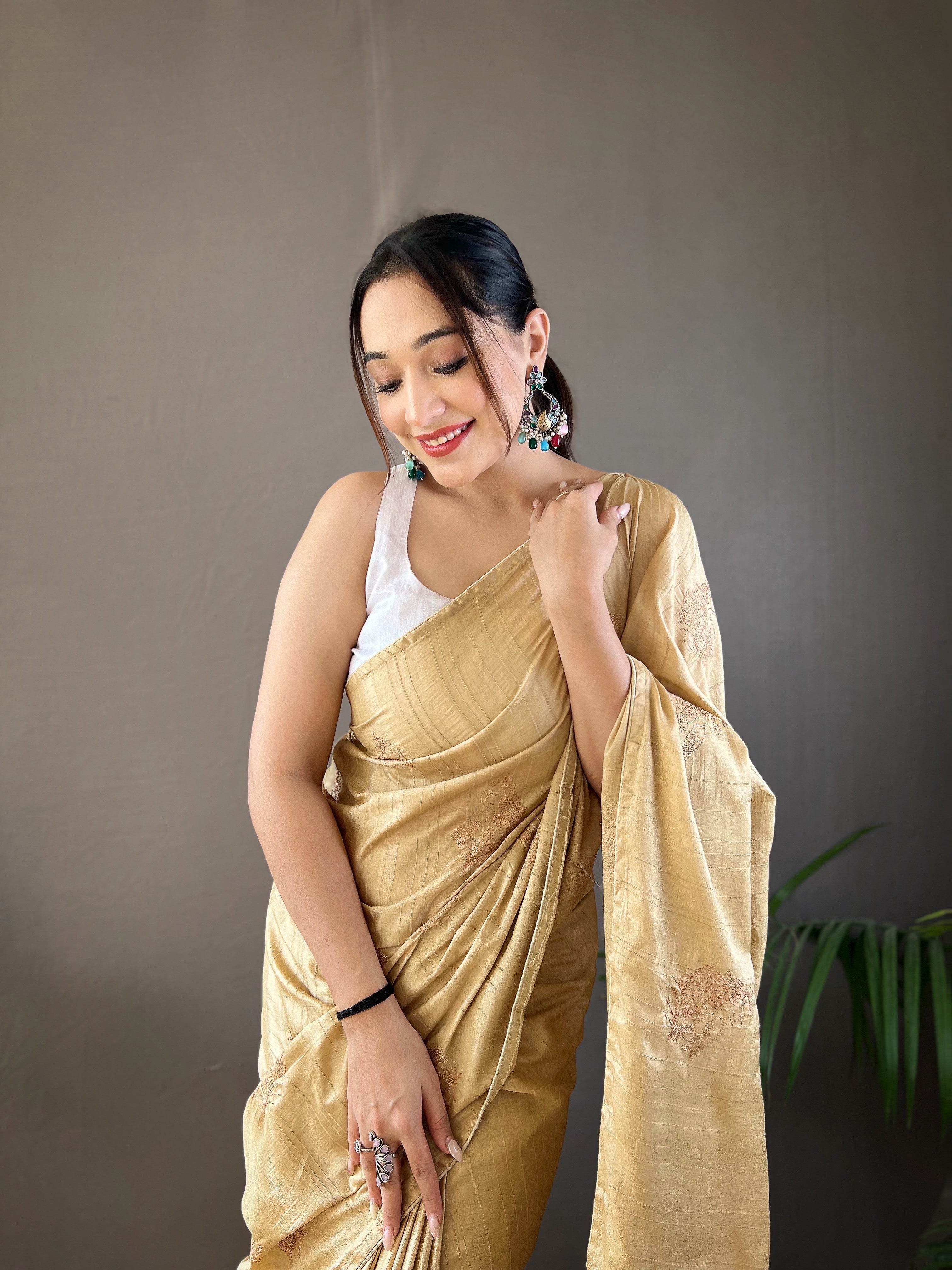 Awe-inspiring Beige Color Soft Silk Saree