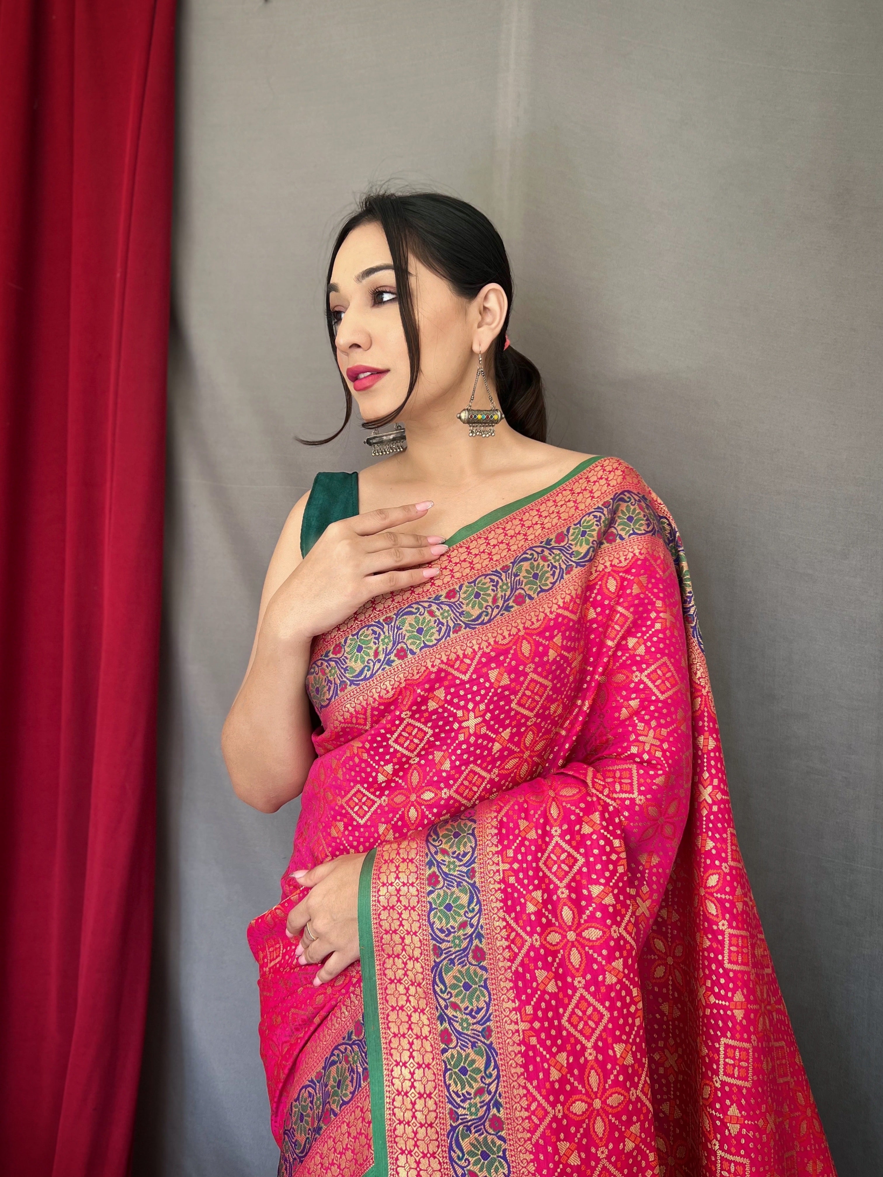 Regal Pink Color Bandhej Patola Saree