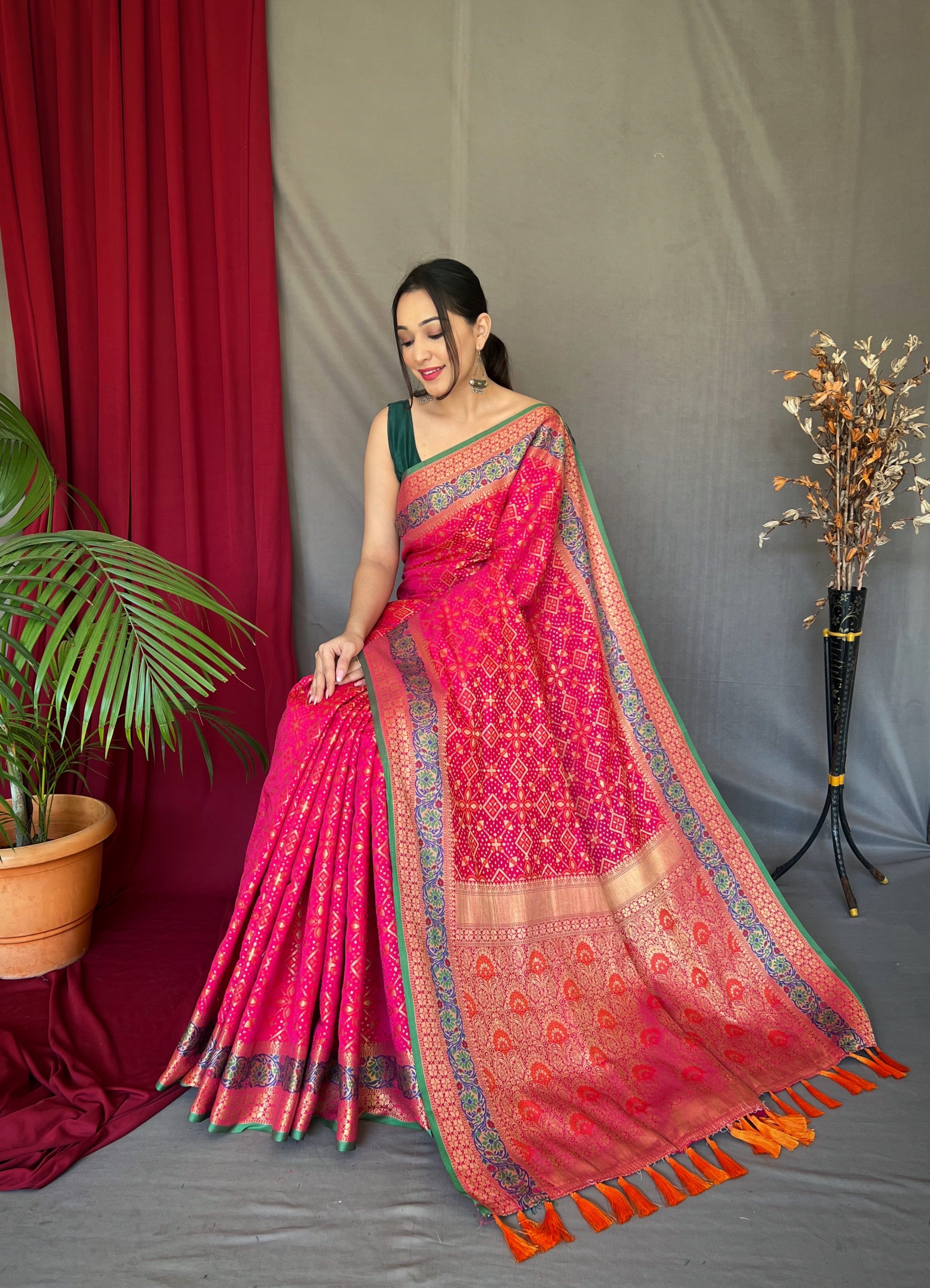 Regal Pink Color Bandhej Patola Saree