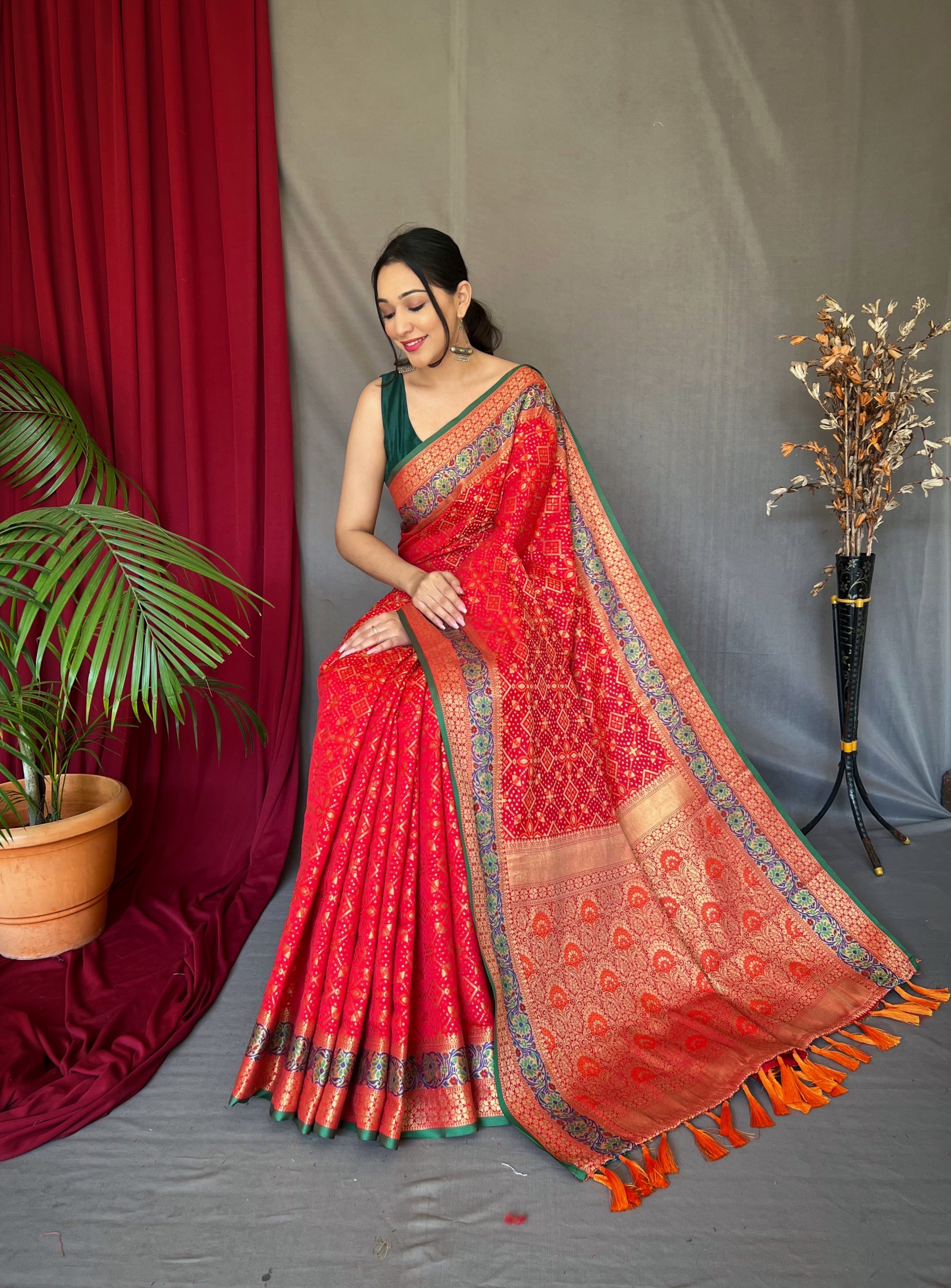 Opulent Red Color Bandhej Patola Saree