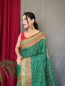 Alluring Green Color Bandhej Patola Saree