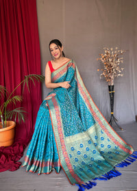 Majestic Firozi Color Bandhej Patola Saree