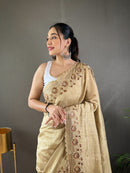 Alluring Beige Color Soft Silk Saree